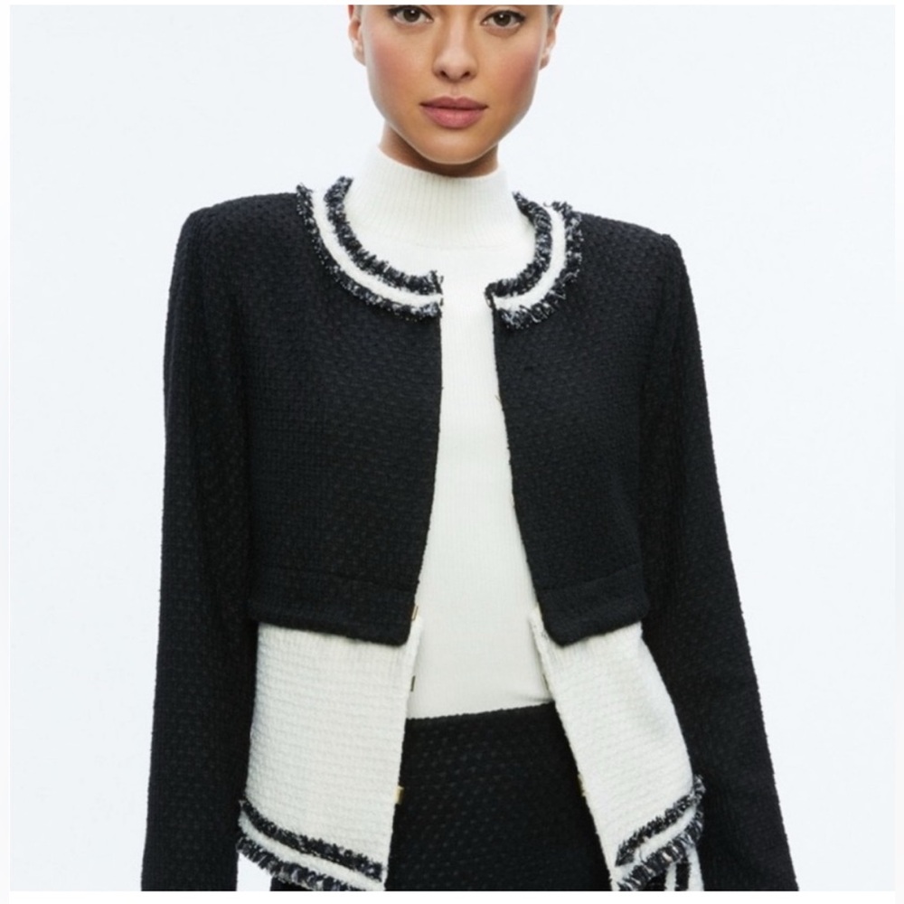 Alice + Olivia KIDMAN TWO-FER TWEED JACKET Black and White Size XS NWT